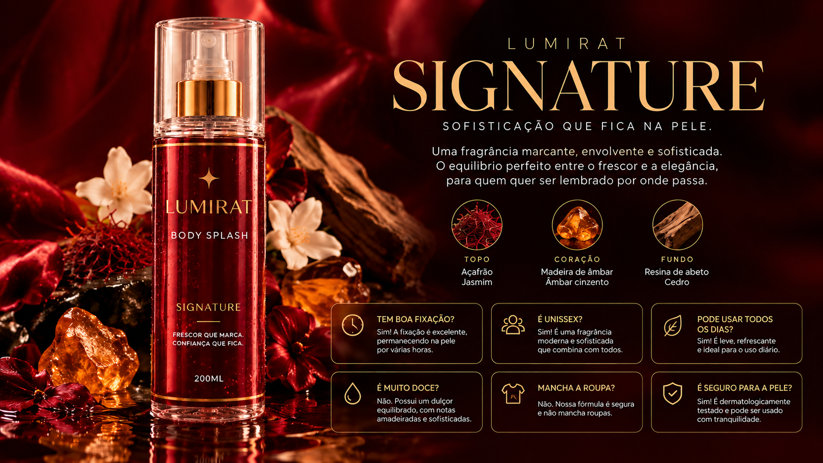 Lumirat Signature em vermelho e ouro
